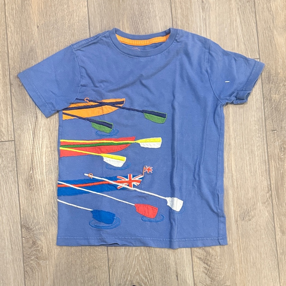 Mini Boden Blue Tee with Colorful Oar Design
